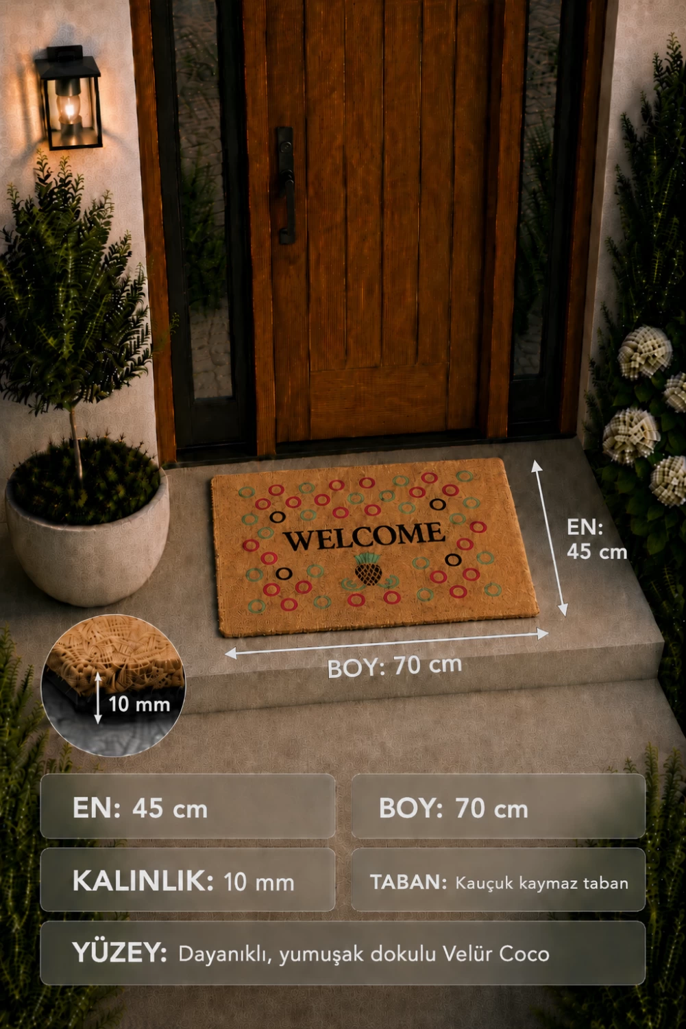 Home Sweet yazılı velür coco paspas kauçuk tabanlı