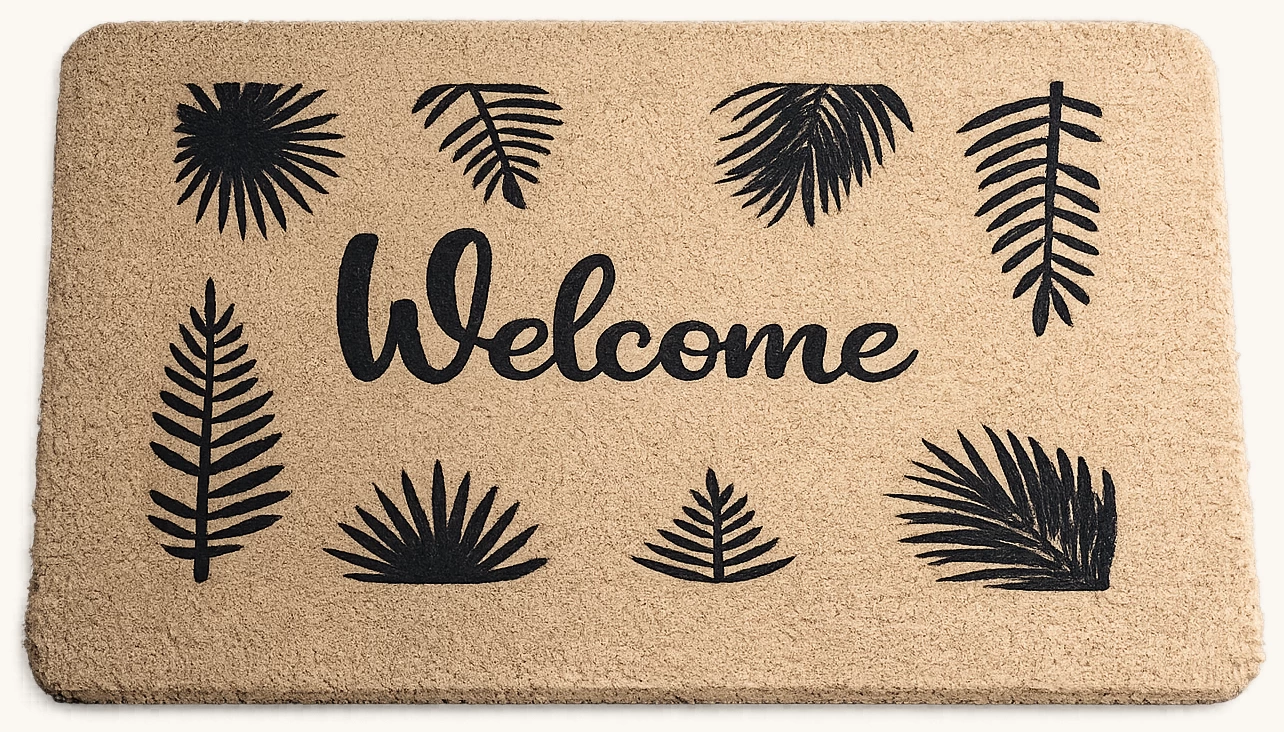 Welcome yazılı velür coco paspas kauçuk tabanlı