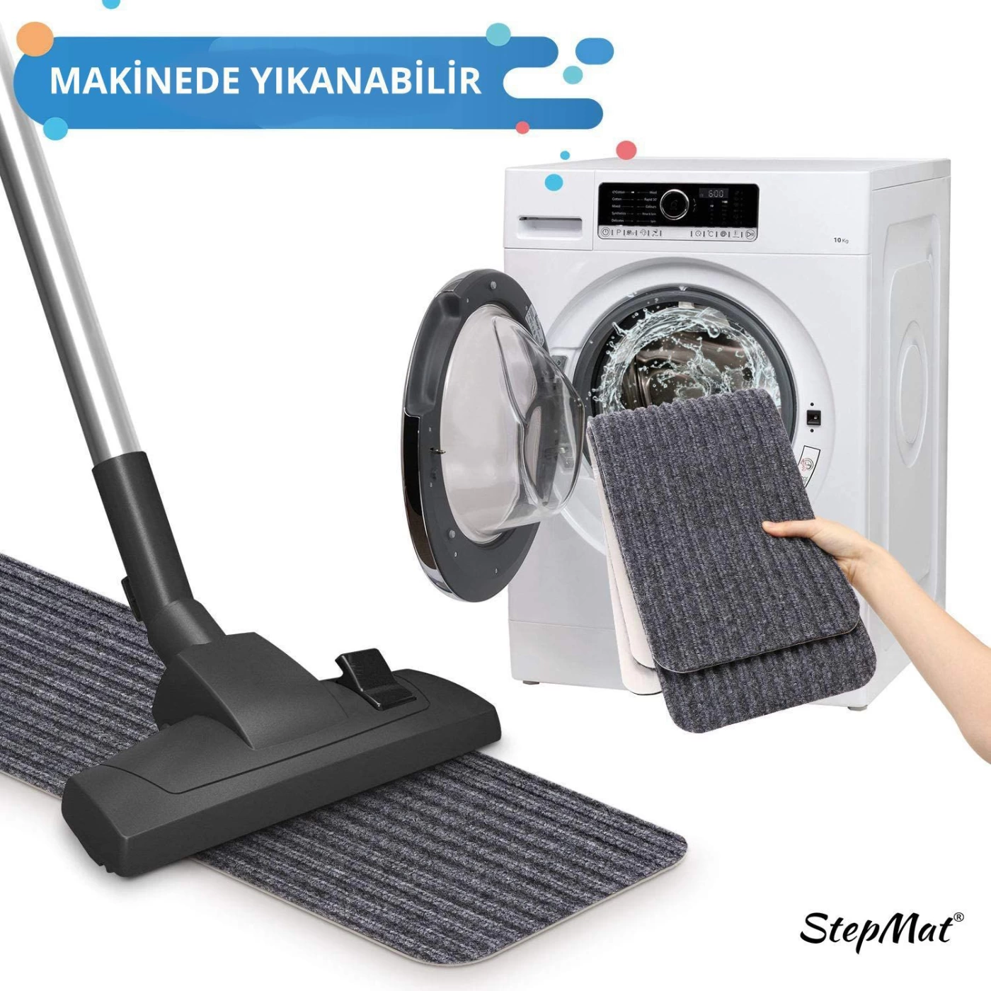 Stepmat Kaymaz Tabanlı ve Yıkanabilir Merdiven Basamak Halısı